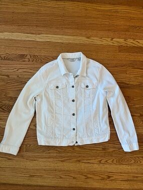 L.L. Bean White Denim Jacket Women’s Large Regular Classic Button Front